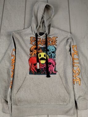 Sinsay Exclusive Contour Graphic Hoodie Mens S Grey Skulls Gamer Streetwear